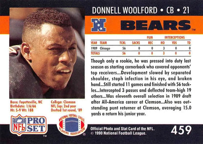 Football trading card of Donnell Woolford, Chicago Bears cornerback number 21