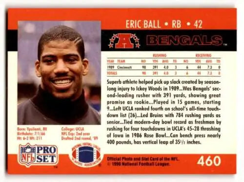 Eric Ball Cincinnati Bengals football card 1990 Pro Set #460 original gloss