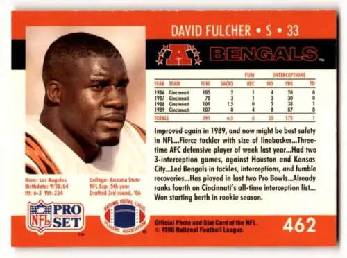 David Fulcher Cincinnati Bengals football card from 1990 Pro Set original gloss