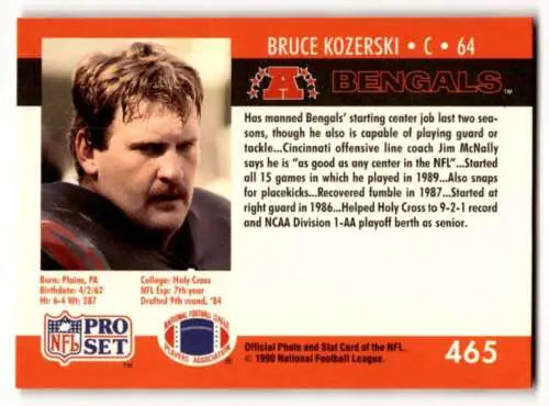 1990 Pro Set #465 Bruce Kozerski Cincinnati Bengals Football Card original gloss