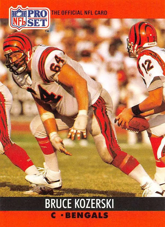 NFL Pro Set trading card of Bruce Kozerski in a three-point stance for Cincinnati Bengals