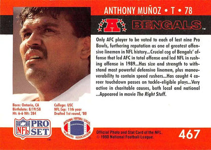 Pro Set Anthony Muñoz Cincinnati Bengals Football Card in red and black design