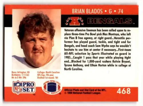 1990 Pro Set #468 Brian Blados Cincinnati Bengals Football Card Original Gloss