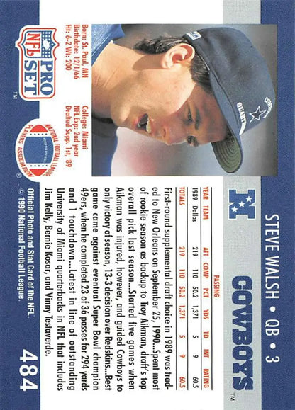 1990 Pro Set Steve Walsh Orleans Saints Football Card featuring Dallas Cowboys player