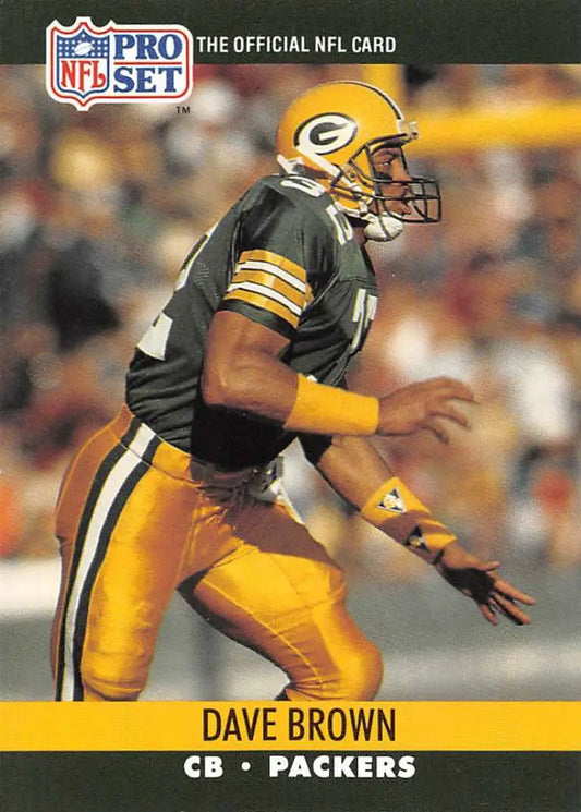NFL Pro Set trading card of Dave Brown, Green Bay Packers cornerback in action