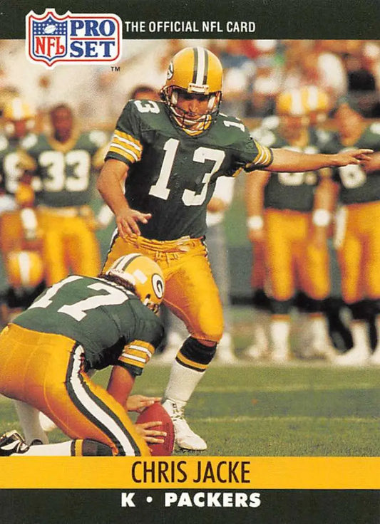 NFL Pro Set trading card of Chris Jacke, Green Bay Packers kicker in action
