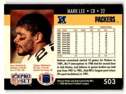 1990 Pro Set #503 Mark Lee Green Bay Packers football card with original gloss quality