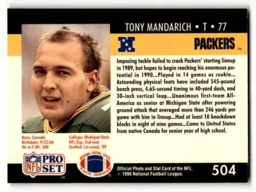 Tony Mandarich Green Bay Packers football card with original gloss in EX condition