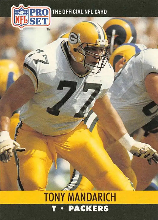 NFL Pro Set trading card of Tony Mandarich in Green Bay Packers yellow uniform