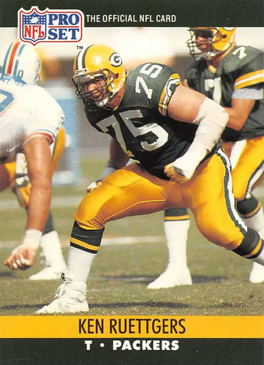NFL Pro Set trading card of Green Bay Packers player Ken Ruettgers in action