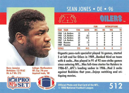 1990 Pro Set #512 Sean Jones Houston Oilers Football Card in NM-MT condition