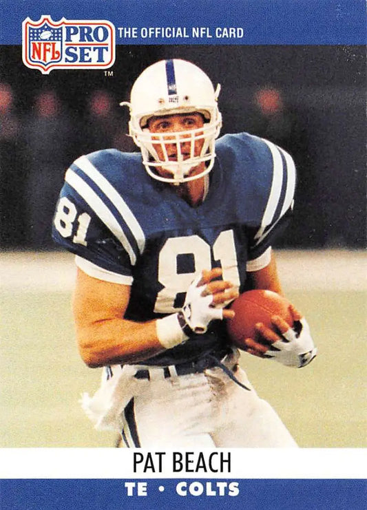 NFL trading card of Pat Beach in blue and white Indianapolis Colts uniform holding football