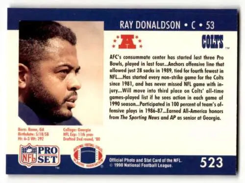 Ray Donaldson Indianapolis Colts football card with original gloss design