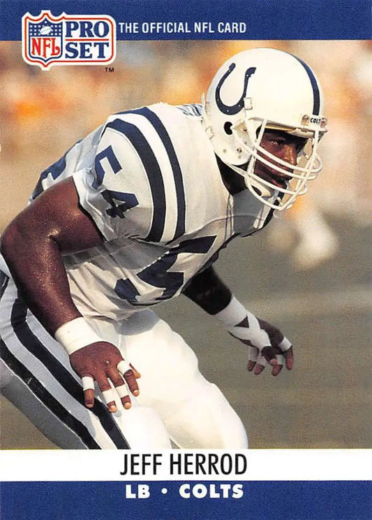 1990 Pro Set Jeff Herrod Football Card featuring Colts linebacker carrying football