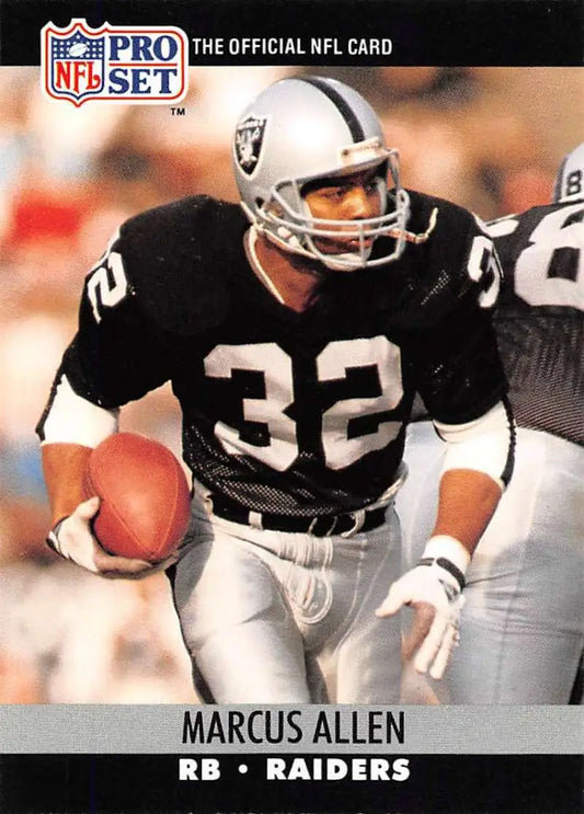NFL Pro Set card of Marcus Allen in Los Angeles Raiders uniform number 32