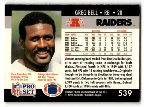 Greg Bell Los Angeles Raiders football card with original gloss in EX/NM condition