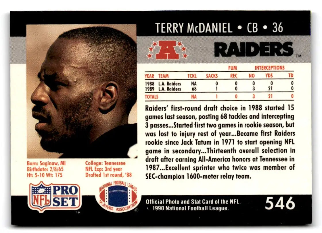1990 Pro Set #546 Terry McDaniel - Collectible Trading Card