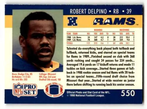 Robert Delpino Los Angeles Rams Football Card 1990 Pro Set original gloss EX condition