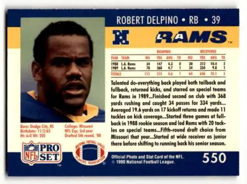 Robert Delpino Los Angeles Rams football card 1990 Pro Set original gloss quality