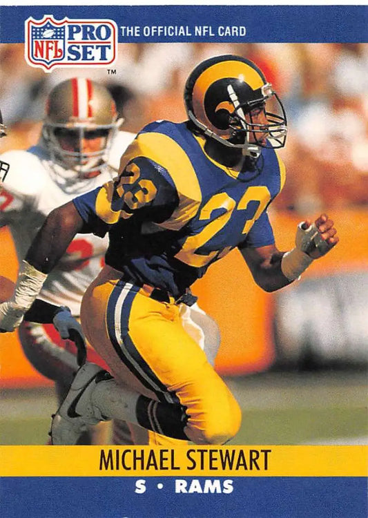 NFL Pro Set trading card of Michael Stewart from the Los Angeles Rams running with the ball