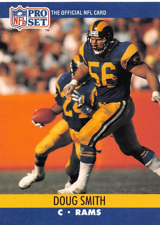 NFL Pro Set trading card of Doug Smith in Los Angeles Rams yellow and blue uniform