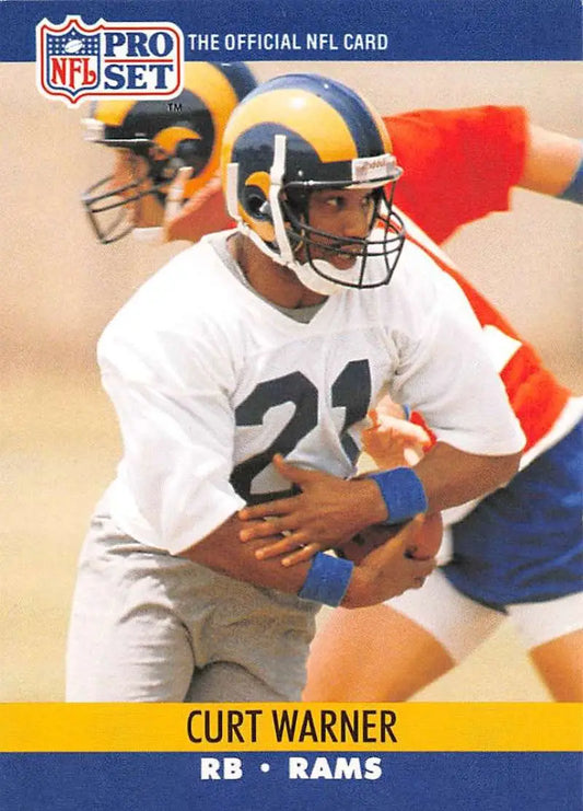 NFL Pro Set trading card of Curt Warner, Los Angeles Rams running back in practice jersey