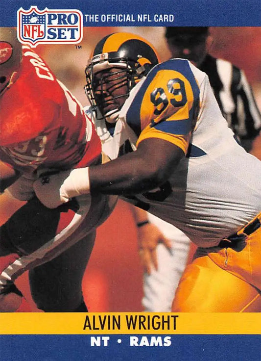 Alvin Wright Los Angeles Rams rookie card featuring a defensive player making a tackle