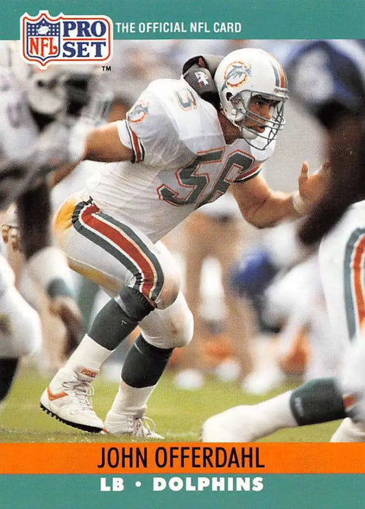 NFL Pro Set trading card of John Offerdahl, Miami Dolphins linebacker in white uniform