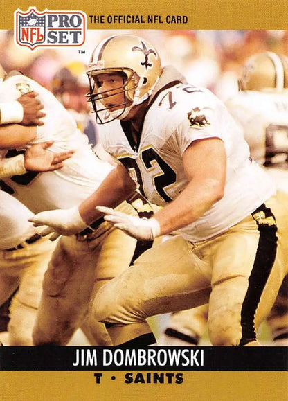 New Orleans Saints player Jim Dombrowski in white jersey number 72 on football card