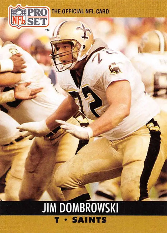 New Orleans Saints player Jim Dombrowski in white jersey number 72 on football card