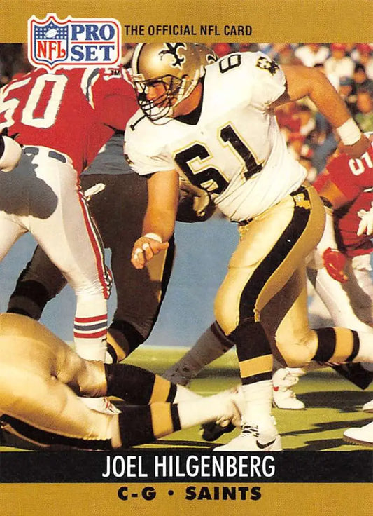 Joel Hilgenberg NFL Pro Set football card featuring New Orleans Saints player in action