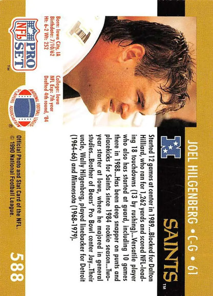 NFL trading card of Joel Hilgenberg, New Orleans Saints, 1990 Pro Set Rookie
