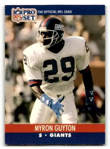 Myron Guyton 1990 Pro Set football card featuring original gloss, New York Giants football