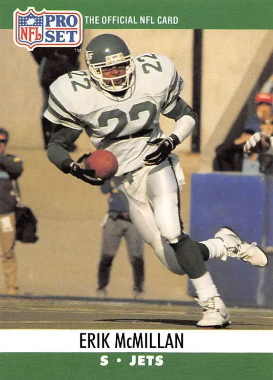 NFL Pro Set trading card of Erik McMillan in white uniform for New York Jets football