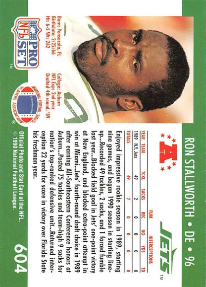 NFL Pro Set trading card of Ron Stallworth, New York Jets football card from the 1990s