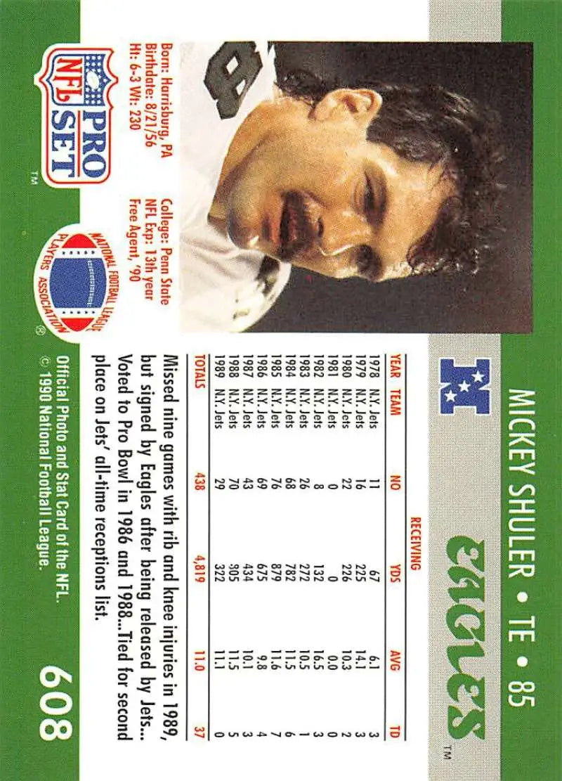 1990 Pro Set Mickey Shuler Philadelphia Eagles football card in NM-MT condition