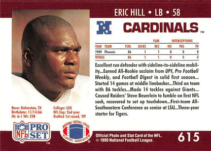 Eric Hill Pro Set trading card featuring Cardinals linebacker from LSU