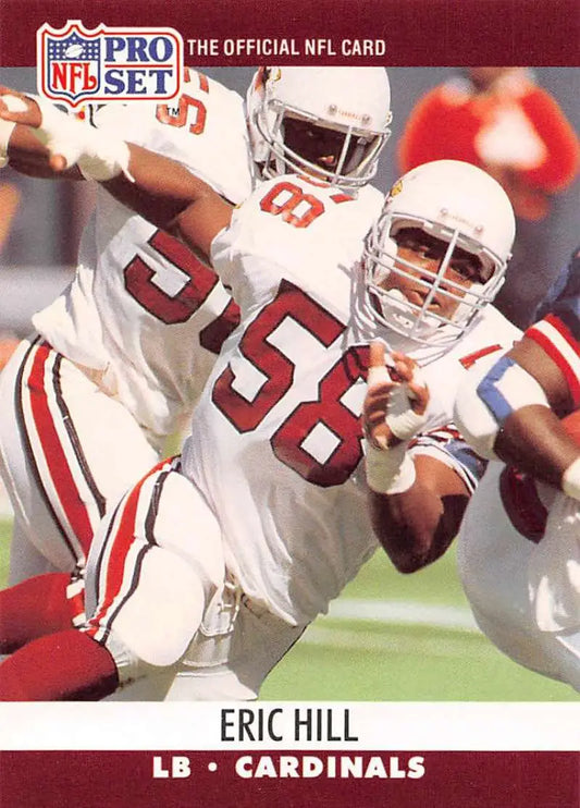 NFL Pro Set trading card of Eric Hill making a defensive play for the Cardinals