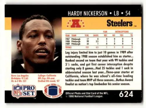 Hardy Nickerson Pittsburgh Steelers football card 1990 Pro Set original gloss ID 60123
