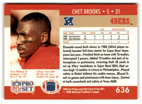 Chet Brooks football card from 1990 Pro Set with original gloss, Rookie collectible