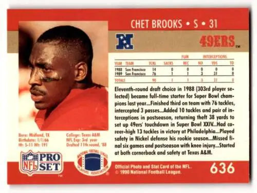 Chet Brooks San Francisco 49ers football card with original gloss in EX condition