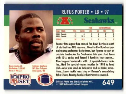 Rufus Porter Seattle Seahawks football card from 1990 Pro Set original gloss EX/NM