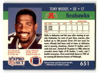 Tony Woods Seattle Seahawks football card from 1990 Pro Set with original gloss