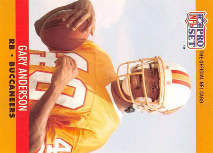 Football card of Gary Anderson in orange jersey for Tampa Bay Buccaneers preparing to throw