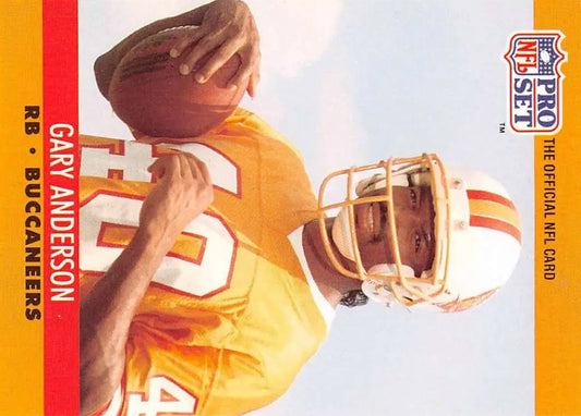 Football card of Gary Anderson in orange jersey for Tampa Bay Buccaneers preparing to throw