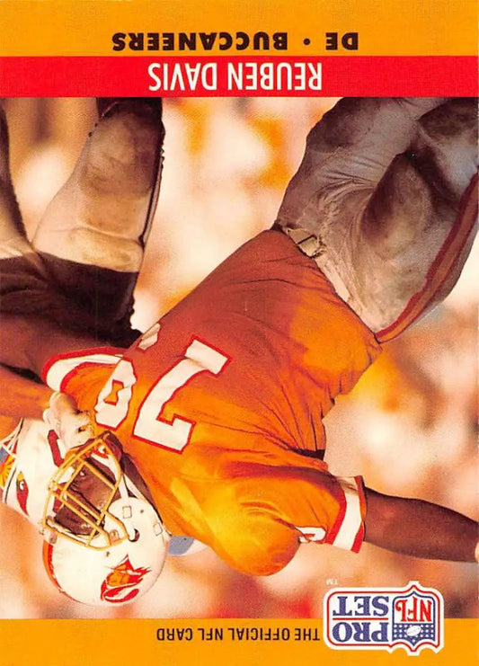 Reuben Davis in orange jersey making a play on 1990 Pro Set Tampa Bay Buccaneers card
