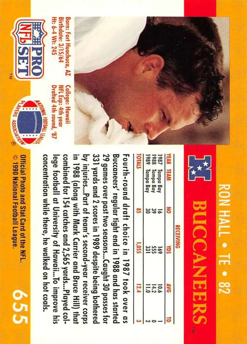 NFL Pro Set trading card of Ron Hall, Tampa Bay Buccaneers player from 1992