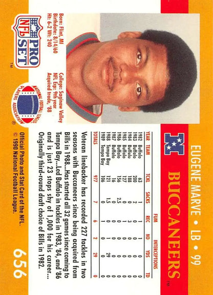 Pro Set NFL trading card featuring Eugene Marve of the Tampa Bay Buccaneers 1990