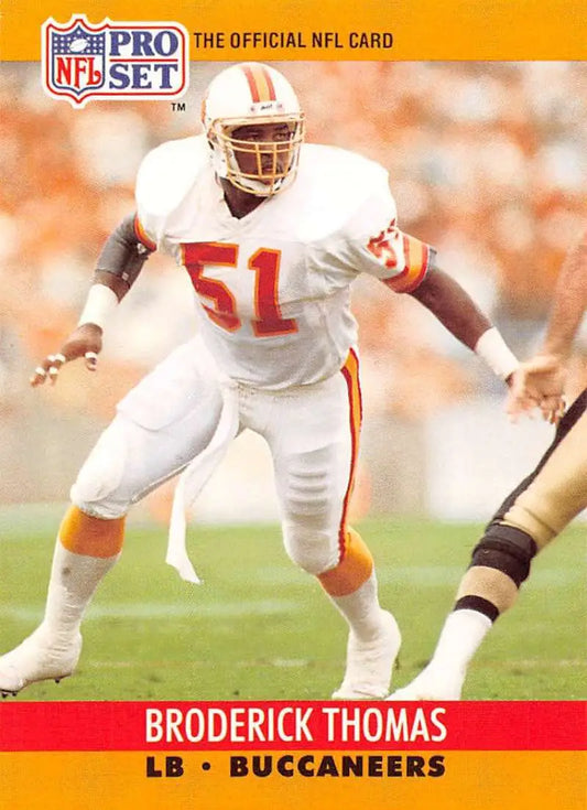NFL Pro Set football card of Broderick Thomas, Tampa Bay Buccaneers linebacker #51