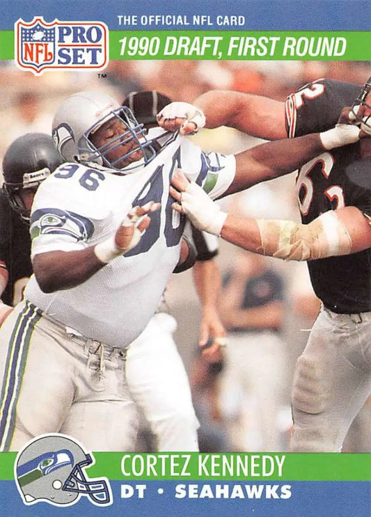 Cortez Kennedy Pro Set rookie card depicting Seattle Seahawks defensive tackle in action